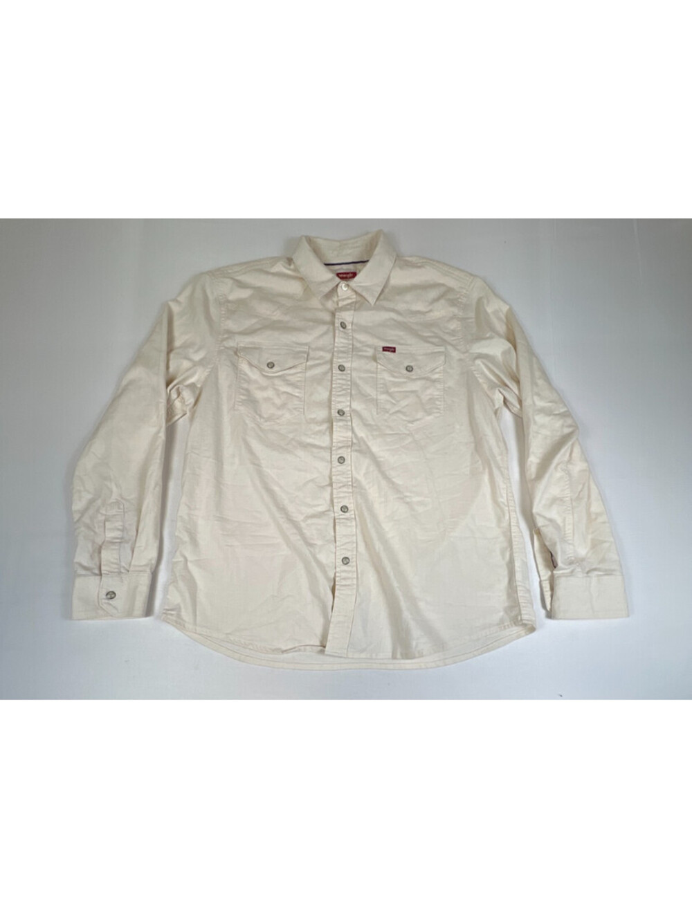 Wrangler Mens Large Off White Western Pearl Snap Long Sleeve Shirt Retro